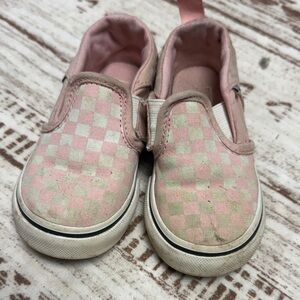 Vans Kids Pink and White Checkered Slip-On Sneakers